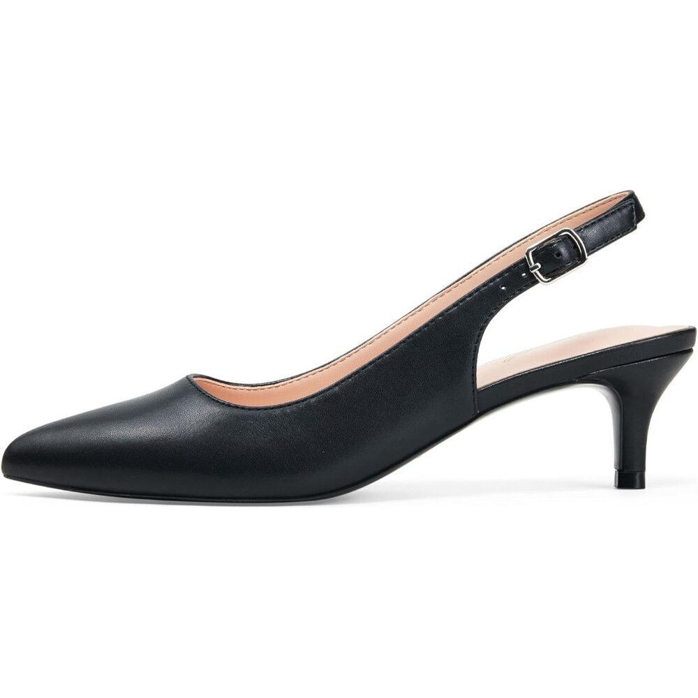 〽️Women Solid Black Slingback Kitten Heel Pointed Toe Elegant Wedding Dress Pump